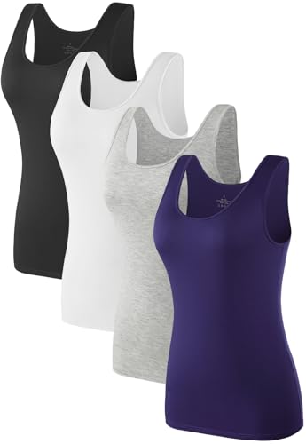 Komfokore 4Pcs Tank Tops Für Damen Ärmelloses Unterhemd Schichtung Tanks Schwarz/Weiß/Grau/Dunkelbau S