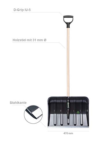 Schneeschaufel Schaufel Winter Schneeschieber breites 470 mm Kunststoff Schild mit Metallbeschlag Holzstiel verschraubt inkl. D-Grip 2