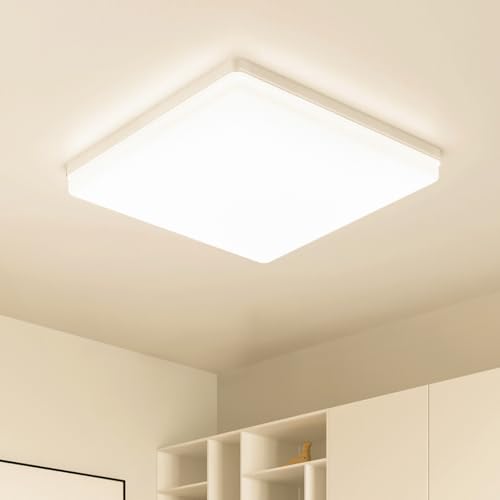Deckenlampe LED Deckenleuchte Flach: 30x30CM 3000K Küchenlampe Lampe Decke 48W, 4800LM LED Lampen Deckenlampen für Wohnzimmer, Badezimmer, Schlafzimmer, Küche, Flur,Büro, Weiß, Quadrat