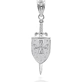 Claddagh Gold 3D Saint Michael Sword & Shield Cross Pendant Necklace 925 Sterling Silver