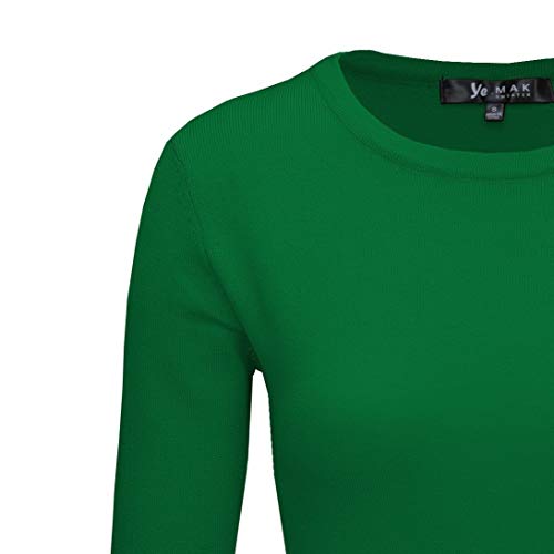 YEMAK Women's 3/4 Sleeve Crewneck Lightweight Basic Casual Knit Pullover Sweater MK3636-KGR-S Kelly Green