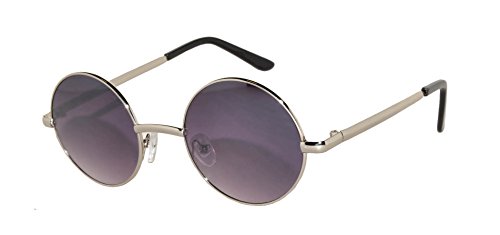 Round Retro Vintage Circle Style Tint Sunglasses Silver Metal Smoke Lens 43 mm