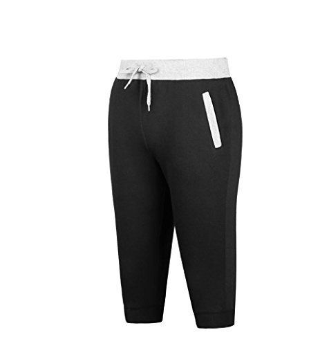Respctful Men Sport Fitness Jogging Elastic Stretchy Cotton Mid Waist Bermuda Sweatpants Short Pant (Black, M) - Thumbnail 3