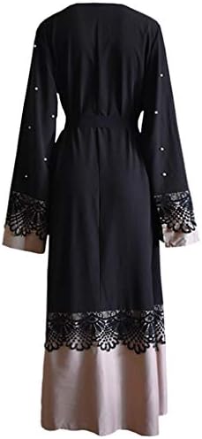 Minshao Muslim Muslim Dresses for Women, Women Long Sleeve Kaftan Maxi Dress Abaya Lace Islamic Dubai Arab Robe