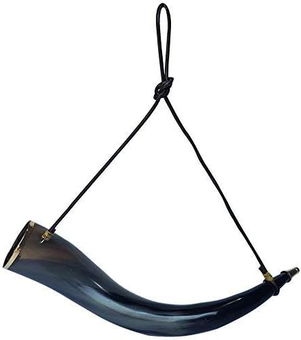 Sixth Sense Bull Horn Drinking Viking Pagan, Medieval, Fantasy with Brass Know and Trim and Lather Cord to Hang Well (12-15", Multicolour)