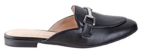 Paprika Womenâ€™s Gold Tone Horsebit Hardware Backless Slip On Loafer Black PU TS 9