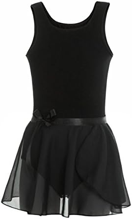 MAGIC TOWN TankTop Leotard Wrap-Round Skirt Girls Sleeveless Dance Gymnastics Unitard Cotton Tutu Dress (8-10,Black)