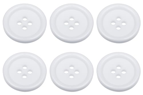 Pack of 6 White Sew on 20mm Round Buttons Flat 4 Holes 32L 32 Ligne