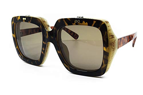 O2 Eyewear 8020 Premium Oversize XXL Flip Up Steampunk Retro Vintage Brand Designer Square Bold Style Thick Frame Fashion Sunglasses (BROWN, 56)