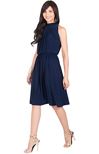 KOH KOHWomens Sleeveless Halter Neck Flowy Work Knee Length Day Sexy Midi Dress