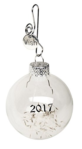 Make A Wish 2017 Dandelion Seeds Ornament . Glass Globe with Wishes and Charm. Gift Box and Card Included.