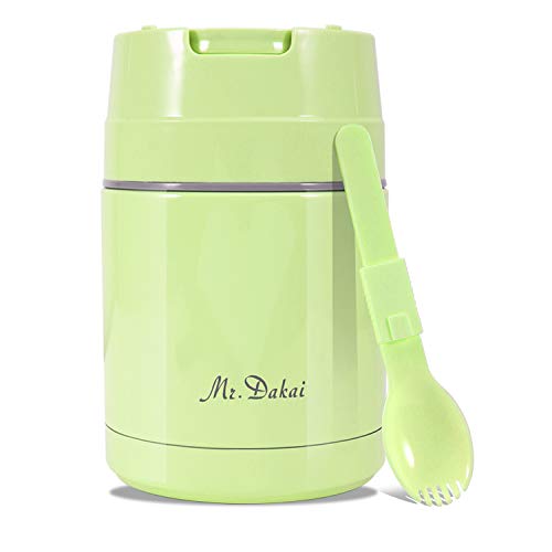 Mr.Dakai Insulated Lunch Containers Thermoses Food Jar Vacuum Stainless Steel 27 oz Leak Proof Keep Food Cold Hot Container for Kids Adult Lunch Box School Camping Outdoors, BPA Free (Green)