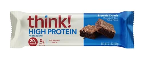 THINK! PROTEIN BARS, HIGH PROTEIN SNACKS, GLUTEN FREE, SUGAR FREE ENERGY BAR WITH WHEY PROTEIN ISOLATE, BROWNIE CRUNCH, NUTRITION BARS WITHOUT ARTIFICIAL SWEETENERS, 2.1 OZ (12 COUNT)
