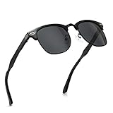 SUNGAIT Classic Half Frame Clubmaster Sunglasses with Polarized Lens (Black Frame Gray Lens)