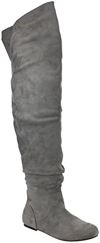 DA VICCINO TOP-01-HI Women's Slouch Size Zipper Flat Tigh High Boots, Color:GREY, Size:8.5