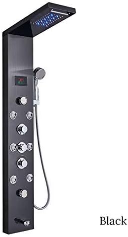 CNDY ShowerBlack/Brushed Shower Tap Shower Led Pillar Bathtub Tap Mixer With Handshower Temperature Control Black B