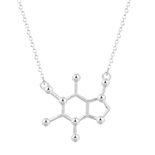 Caffeine molecule pendant necklace in silver tone alloy…