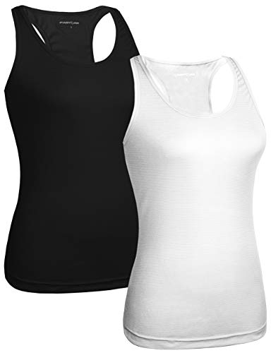 Fastorm Women's 2 Pack Running Tank Tops for Women Active Racerback Dry Fit Tank Top Black-White M