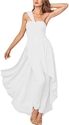 Women's One Shoulder Halter High Waist Solid Color Maxi Overlay Pants Party Gowns Pants Rompers Jumpsuits