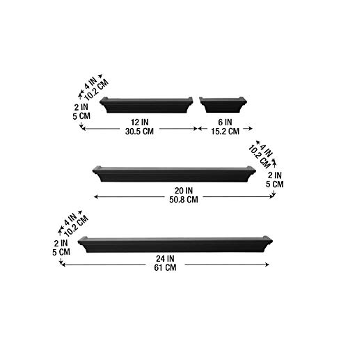 MELANNCO Floating Wall Mount Molding Ledge Shelves, Set of 4, Black (Certified Refurbished) - Thumbnail 3