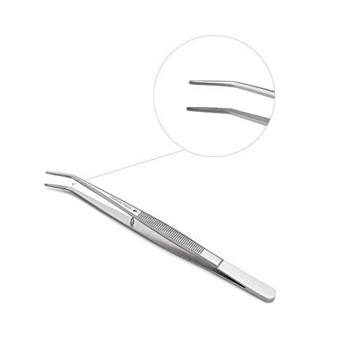 6-inch Stainless Steel Sewing Machine Tweezers Set (2-pc) with Curved Serrated Tip Multipurpose Forceps for Craft Repairing