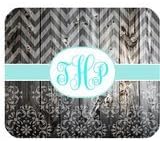 Monogram Turquoise Vintage Wood European Pattern Chevron Unique Custom Mouse pad Mousepad