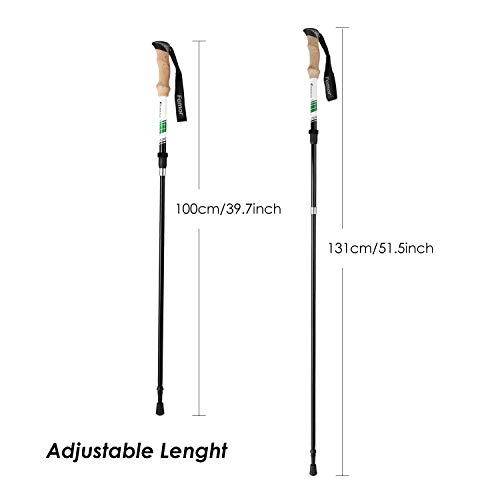 femor Trekking Poles, Trail Poles, Quick Stick, Lightweight Carbon Fiber Aluminum Cork Grip for Hiking, Climbing, Backpacking with 4 Terrain Accessories, Men and Women.