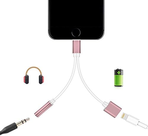 2 in 1 Lightning iphone 7 / 7 plus Adapter Charge and Headphone 3.5mm Audio Jack Splitter(rose gold)