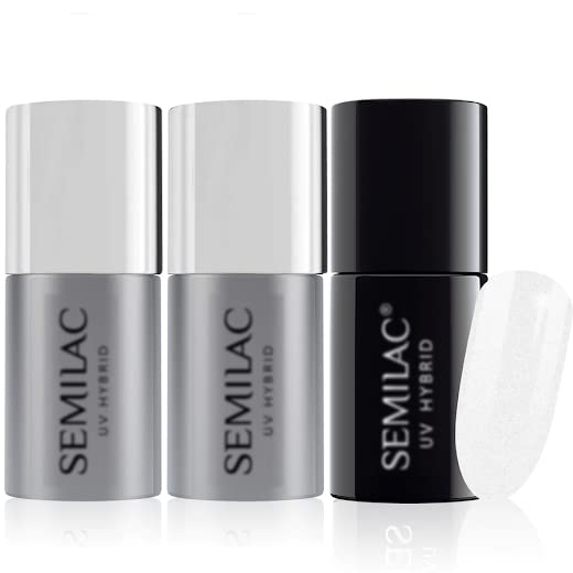 Semilac Base Coat, Top Coat & UV Gel Colour Polish. Long Lasting, Chip Resistant & Easy To Apply. 091 Glitter Milk Colour UV Gel Nail Varnish. Perfect For Manicure or Pedicure.