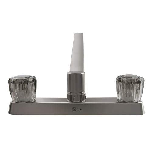 Dura Faucet RV Kitchen Faucet with Smoked Acrylic Crystal Knobs for Recreational Vehicle, Trailers, Motorhomes, 5th Wheels and Campers (Brushed Satin Nickel) - Thumbnail 2