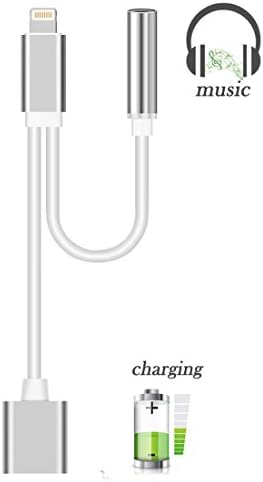 2 in 1 Lightning Adapter for iPhone 7 / 7 Plus / iphone 6S / 6 Plus - 3.5mm Audio Adapter Charging Cable - Cell Connectors Lightning Charger Earphone Jack Cable - Silver