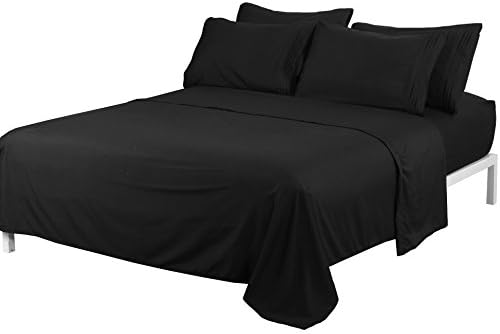 Sfoothome Bed Sheet Set With 4 Sheet Clips - Deep Pockets - 1 Extra Pillow Cases - Wrinkle,Fade,Stain Resistant - 4 Pieces (Twin,Black)