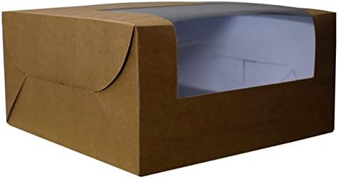 Bungbee Cake Box for Half kg Cake with Transparent Window, Rectangle, 8 inch x 8 inch x 5 inch, Material - Brown Paper, White Colour Inside, Disposable - Pack of 5
