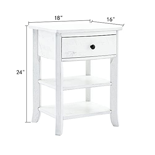 MUSEHOMEINC Rustic Wood 3Tier Nightstand with Storage Shelf and Drawer