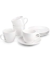 MIWARE 8 Ounce Porcelain Cappuccino Cups with Saucers - Set of 4, Perfect for Specialty Coffee Drinks, Latte, Cafe Mocha and Tea, White