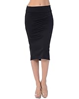 Jubilee Couture Women's Ponte Roma Midi Pencil Skirt (Large, Black)