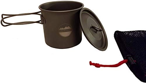 Great Cove Lightweight Titanium 500ml Cooking Pot/Mug with Lid and Mesh Bag for Camping and Backpacking