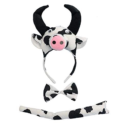 KIRALOVE - Cow - Headband Set - Tail - Bow Tie - Animals - Women - Fancy Dress Costume Halloween Cosplay Accessories