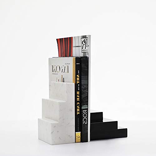 MQW Modern Simple Black and White Staircase Marble Bookend Magazine Shelf Living Room Bedroom Hotel Cafe Bookstore Desktop Decoration 25 7.5 13CM Delicate and Beautiful