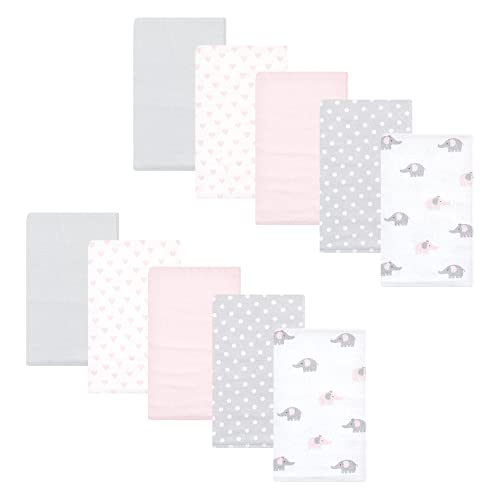 Hudson Baby Unisex Baby Cotton Flannel Burp Cloths, Pink Gray Elephant, One Size