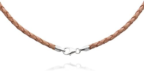3mm Natural Braided Leather Cord Necklace Choker with Solid 925 Sterling Silver Clasp 32"