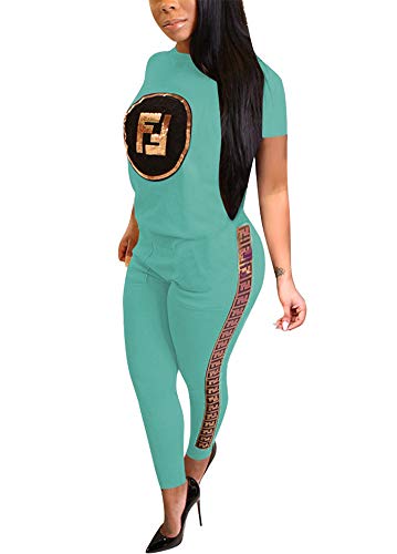 Deloreva Women Two Piece Outfits - Short Sleeve Summer Sweatsuit Jogging Suit Pants Set Activewear Green XXL - Thumbnail 5