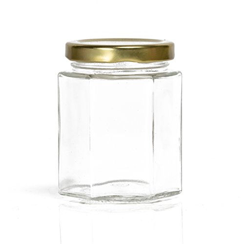 Hexagon Glass Jars by Nellam - 6oz, 12 Pack with 24 Chalk Sticker Labels and Chalk Pen - DIY Jars for Canning, Party and Wedding Favors, Jams, Sauces, Herbs, Spices. (Gold Lid - 12 Pcs) - Thumbnail 3
