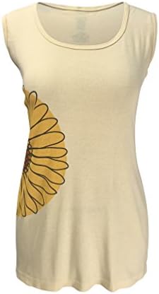 Green 3 Daisy Flower Sleeveless Tee (Light Yellow) - 100% Organic Cotton Womens Tank Top, Made in The USA (Medium)