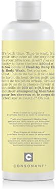 Consonant Skincare Healthy Baby Hair & Body Wash, 100% Natural With Green Tea, White Willow, Ginseng, Ginger, Aloe Vera, Grape Seed, Chamomile, Comfrey, Cucumber, Bilberry and Orange Peel, 250 ml