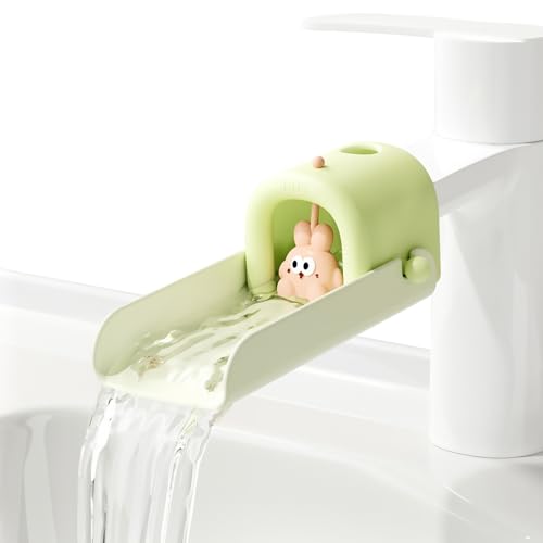 Faucet Extender for Toddlers - Cute Rabbit Sink Extender for Kids with Temperature Sensitive Color Changing, Anti-Splash Bunny Faucet Extension for Bathroom & Kitchen Sink (Green)