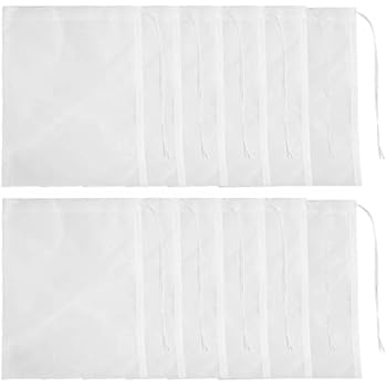 SLSON 12 Pcs Media Filter Bag Aquarium Fine 180 Micron Mesh Filter Bags Reusable Nylon Drawstring Bags for Fish Tank Activated Carbon,Charcoal,Bio Balls Filter Accessories,White