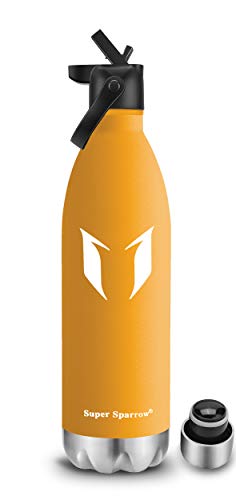 Super Sparrow Vacuum Insulated Bottle - 24 Hours Cold & 12Hours Hot - Sports Water Bottle, Vacuum Flask Bottle ï¼ŒIncludes Straw Lid- BPA Free(Mango-350ml)