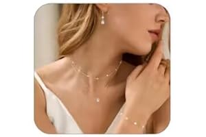 DIBOLA Gold Jewelry Set for Women, Dainty Layered 14K Gold/Silver Pearl Choker Necklaces and Earring Set Pearl Earrings Bracelets Wedding Bride Jewelry