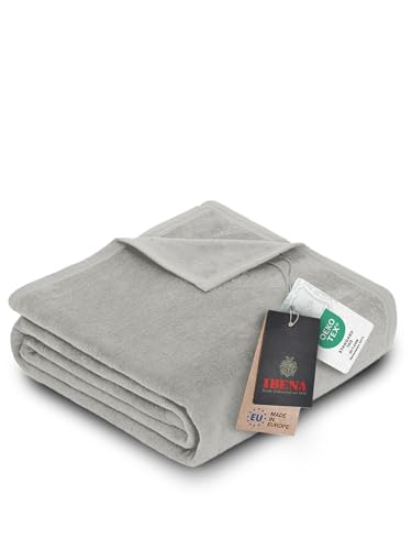 Ibena Porto Decke 150x200 cm – Baumwollmix weich, warm & waschbar, Kuscheldecke hellgrau einfarbig